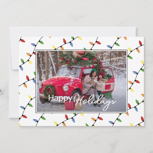 Aangepaste feestelijke partij String Lights Patroo Feestdagenkaart (Voorkant)