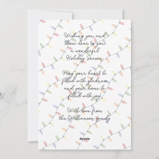 Aangepaste feestelijke partij String Lights Patroo Feestdagenkaart (Achterkant)