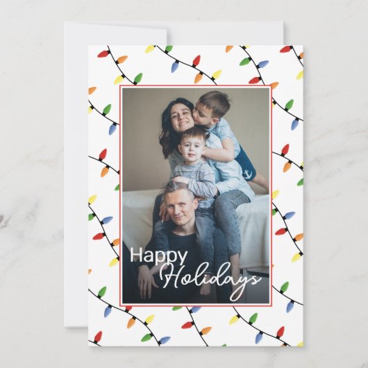 Aangepaste feestelijke partij String Lights Patroo Feestdagenkaart (Voorkant)