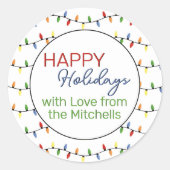 Aangepaste feestelijke partij String Lights Patroo Ronde Sticker (Voorkant)