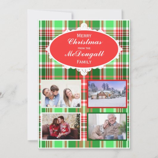Aangepaste feestelijke rode groene kerstfotokaart feestdagenkaart (Voorkant)