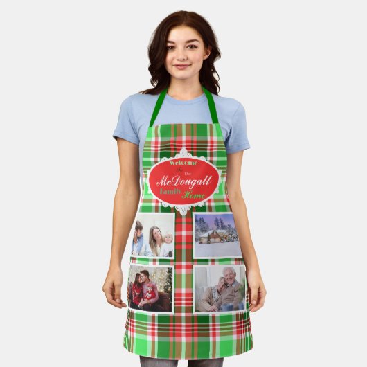 Aangepaste feestelijke rode groene kerstfotovakant schort (Gedragen)