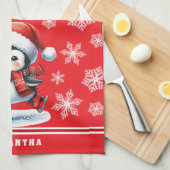 Aangepaste feestelijke rode pinguïn schaatser Kers Theedoek (Quarter Fold)