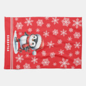 Aangepaste feestelijke rode pinguïn schaatser Kers Theedoek (Horizontaal)