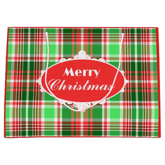 Aangepaste feestelijke rood groen geplakt vrolijk groot cadeauzakje (Voorkant)
