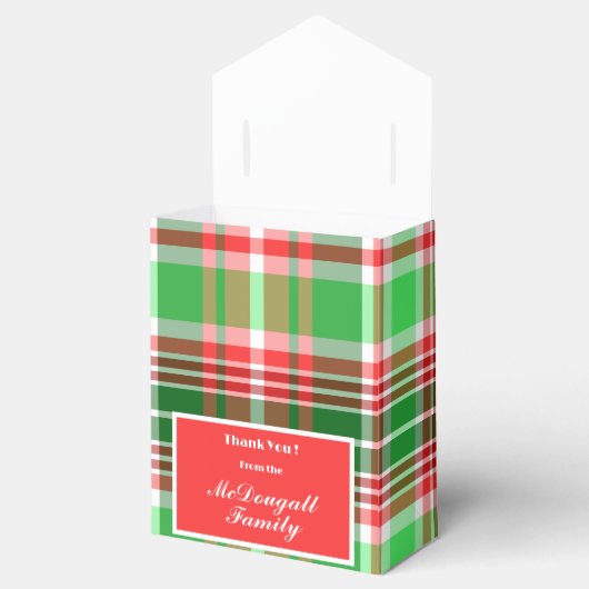 Aangepaste feestelijke rood groen witte kerstvakan bedankdoosjes (Geopend)