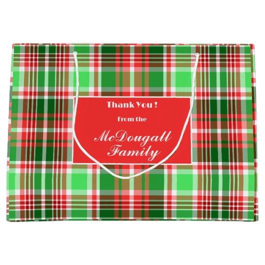 Aangepaste feestelijke rood groen witte kerstvakan groot cadeauzakje (Voorkant)