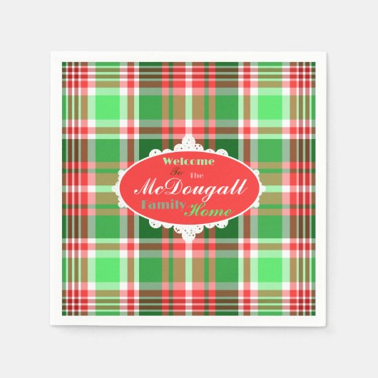 Aangepaste feestelijke rood groen witte kerstvakan servet (Voorkant)