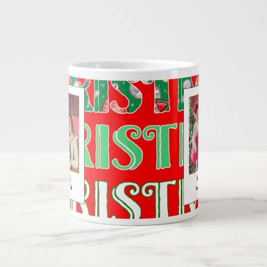 Aangepaste feestelijke rood groene kerstfoto grote koffiekop (Voorkant)