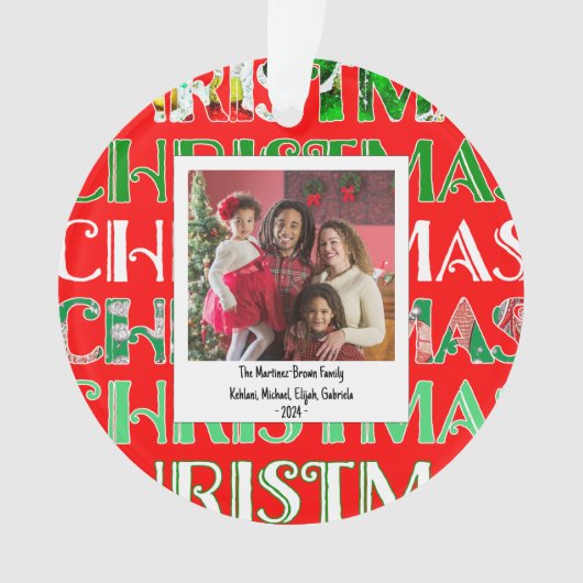 Aangepaste feestelijke rood groene kerstfoto ornament (voorkant)