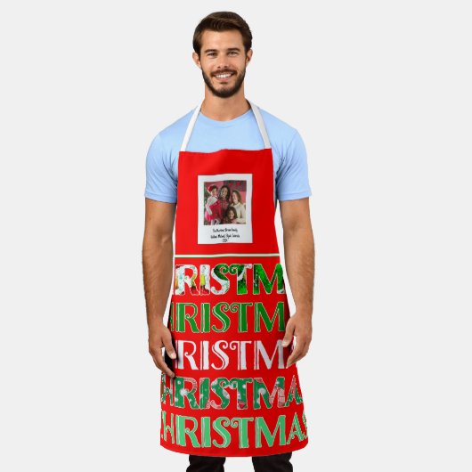 Aangepaste feestelijke rood groene kerstfoto schort (Gedragen)