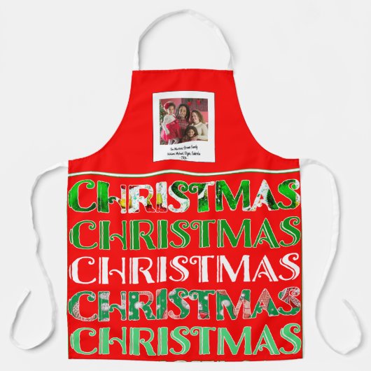 Aangepaste feestelijke rood groene kerstfoto schort (Voorkant)