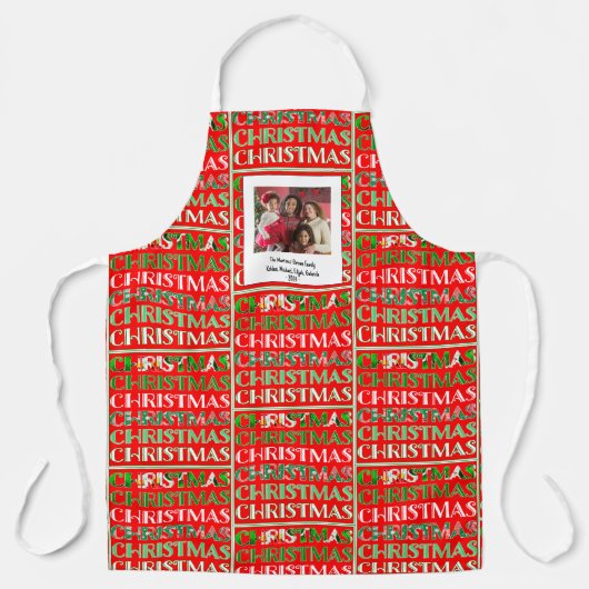 Aangepaste feestelijke rood groene kerstfoto schort (Voorkant)