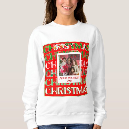 Aangepaste feestelijke rood groene kerstfoto trui (Voorkant)