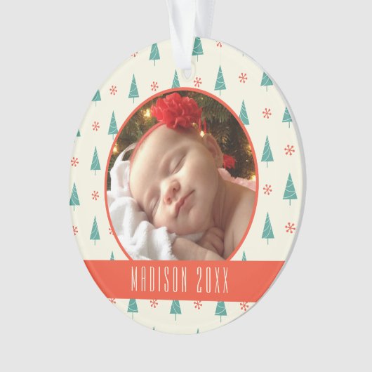 Aangepaste feestfoto | Kerstbomen en snowschilfers Ornament (voorkant)