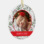 Aangepaste feestfoto | Mistletoe Pattern Keramisch Ornament (Rechts)