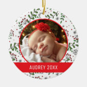 Aangepaste feestfoto | Mistletoe Pattern Keramisch Ornament (Voorkant)