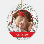 Aangepaste feestfoto | Mistletoe Pattern Keramisch Ornament (Links)