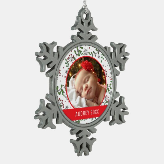 Aangepaste feestfoto | Mistletoe Pattern Tin Sneeuwvlok Ornament (Links)