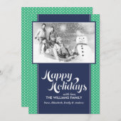 Aangepaste feestkaarten voor groene en blauwe lijn feestdagenkaart (Voorkant / Achterkant)