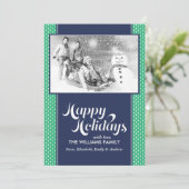 Aangepaste feestkaarten voor groene en blauwe lijn feestdagenkaart (Staand voorkant)