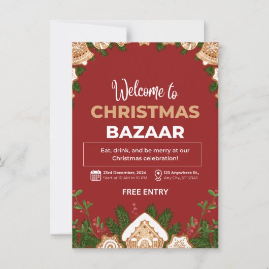 Aangepaste feestuitnodiging, Kerstfeest uitnodigin Kaart (Voorkant)