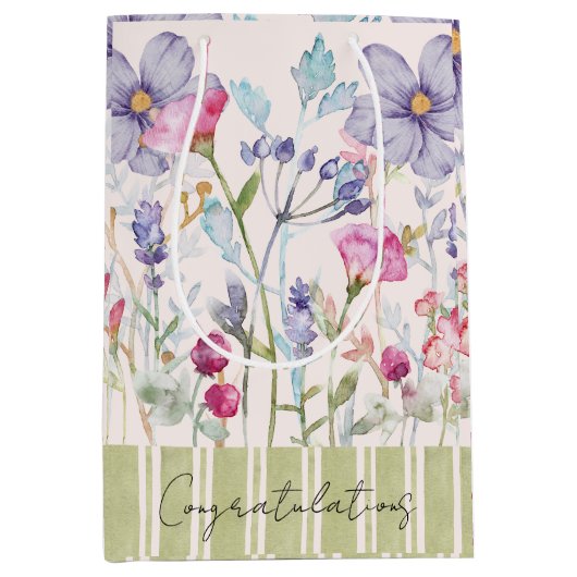 Aangepaste felicitaties waterverf paarse bloemen medium cadeauzakje (Voorkant)