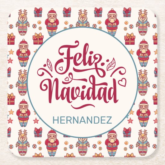 Aangepaste Feliz Navidad Kartonnen Onderzetters (Voorkant)
