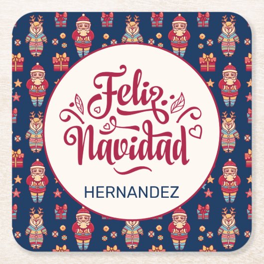 Aangepaste Feliz Navidad Kartonnen Onderzetters (Voorkant)