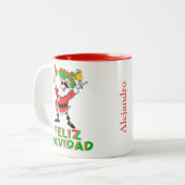 Aangepaste Feliz Navidad Mexicaanse kerstkerstkers Tweekleurige Koffiemok (Voorkant links)