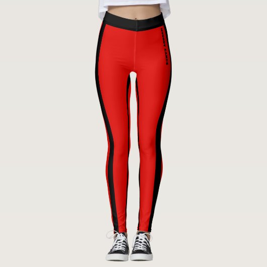 Aangepaste felrode & zwarte strepen Leggings (Voorkant)