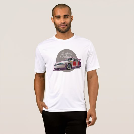 Aangepaste fictie raceauto concept t-shirt (Voorkant volledig)