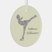 Aangepaste figuur schaatsen schaatsen zilveren shi glas ornament (Voorkant Rechts)