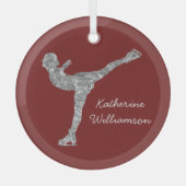 Aangepaste figuur schaatsen schaatsen zilveren shi glas ornament (Voorkant)