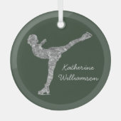 Aangepaste figuur schaatsen schaatsen zilveren shi glas ornament (Voorkant)