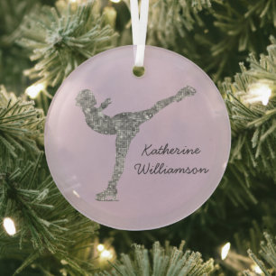 Aangepaste figuur schaatsen schaatsen zilveren shi glas ornament