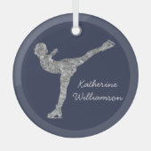 Aangepaste figuur schaatsen schaatsen zilveren shi glas ornament (Voorkant)