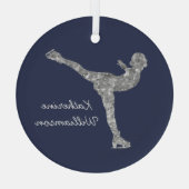 Aangepaste figuur schaatsen schaatsen zilveren shi glas ornament (Achterkant)