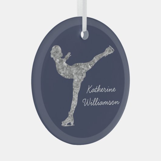 Aangepaste figuur schaatsen schaatsen zilveren shi glas ornament (Voorkant Rechts)