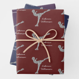 Aangepaste figuur schaatsen schaatsen zilveren shi inpakpapier vel