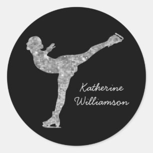 Aangepaste figuur schaatsen schaatsen zilveren shi ronde sticker