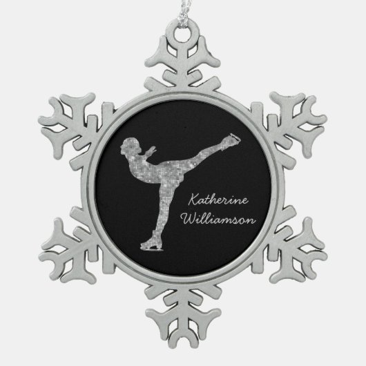 Aangepaste figuur schaatsen schaatsen zilveren shi tin sneeuwvlok ornament (Voorkant)