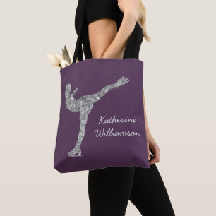 Aangepaste figuur schaatsen schaatsen zilveren shi tote bag