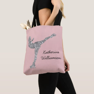 Aangepaste figuur schaatsen schaatsen zilveren shi tote bag
