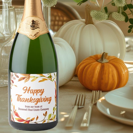 Aangepaste fijne Thanksgiving herfstbladeren bedri Sparkling Wijnetiket