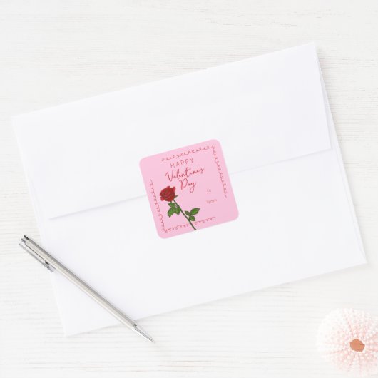 Aangepaste fijne Valentijnsdag Roos Vierkante Stic Sticker (Envelop)