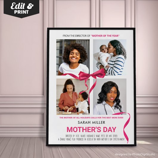 Aangepaste film poster Moederdag cadeau voor mama