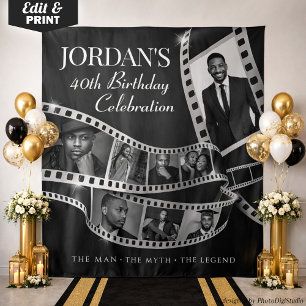 Aangepaste filmstrip achtergrond Hollywood feest t Wandkleed