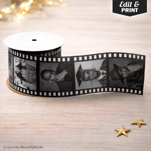 Aangepaste filmstrook collage met 10 foto's in vin satijnen lint