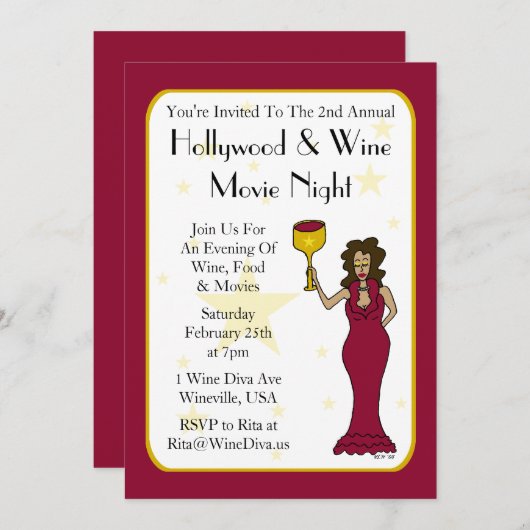Aangepaste filmuitvindingen Wine Diva Kaart (Voorkant / Achterkant)